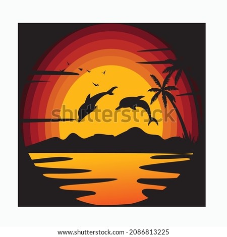 Sunset view vector landscape art