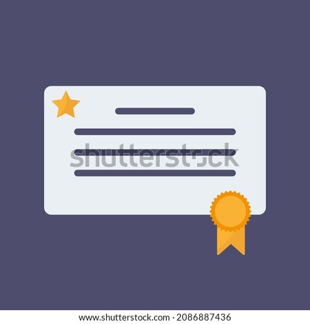 Certificate icon. Diploma or high degree achievement award. Grant or medal for the winner. The concept of a mark of quality or professional skills. Certificate, prize or gift in competitions. Vector Royalty-Free Stock Photo #2086887436