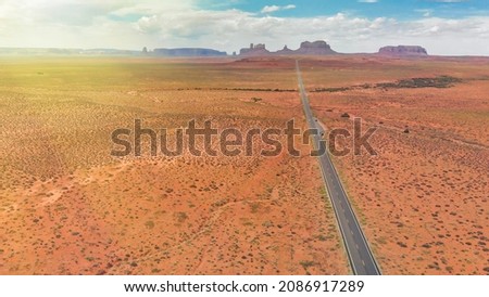 Road to the Monument Valley, aerial view from drone - USA