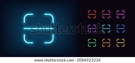 Outline neon scan icon. Glowing neon, universal scanner template, recognition system pictogram. Identification frame for scanning QR code, barcode, face id. Vector icon set, symbol for UI Royalty-Free Stock Photo #2086923226