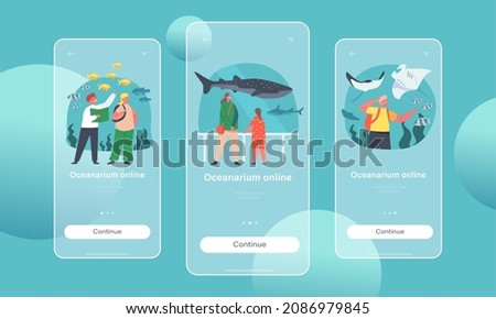 Online Oceanarium Mobile App Page Onboard Screen Template. Little Children Characters Learn Marine Flora and Fauna, Underwater and Sea Animals Variety Concept. Cartoon People Vector Illustration