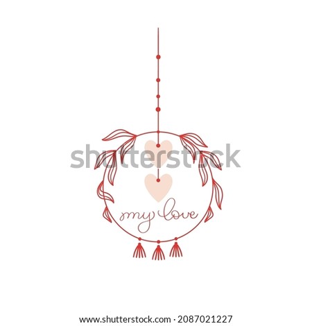Decorative hanging ring in boho style. Vector illustration for Valentine's Day