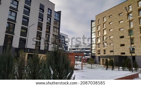 Contemporary residential area with contemporary architecture in Western Europe winter photo.