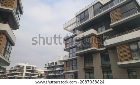 Contemporary residential area with contemporary architecture in Western Europe winter photo.
