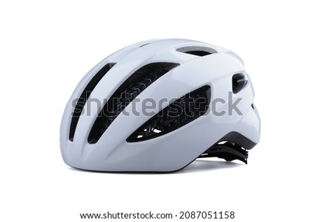 White bicycle helmet isolated on white background. Perspective view of bicycle helmet Royalty-Free Stock Photo #2087051158