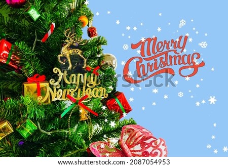 lettering merry christmas with christmas tree and  snowflake background ,wallpaper,greeting card,,