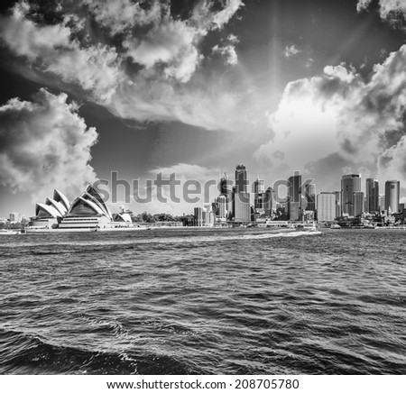Skyline of Sydney from the sea.