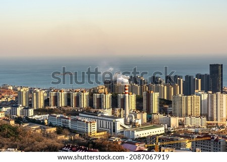 Aerial photography of Qingdao city architecture landscape skylin
