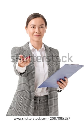 Portrait of female psychologist on white background Royalty-Free Stock Photo #2087085157