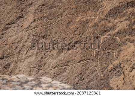 ancient rock carvings (petroglyphs), Gobustan, Azerbaijan