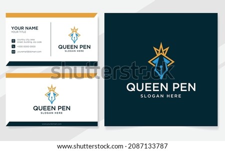 Queen and pen logo suitable for education, study or writer with business card template
