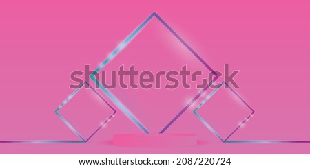 pink podium stage with neon light design background
