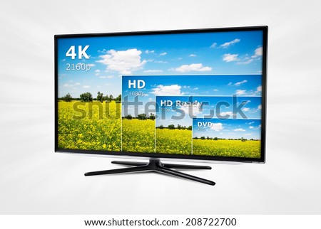 4K television display with comparison of resolutions  Royalty-Free Stock Photo #208722700