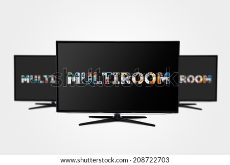 Television multi-room technology. Display with multiple masked images Royalty-Free Stock Photo #208722703