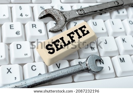 Hand writing sign Selfie. Business idea the photograph that one has taken of oneself with a smartphone Formatting And Compiling Online Datas, Abstract Editing Spreadsheet