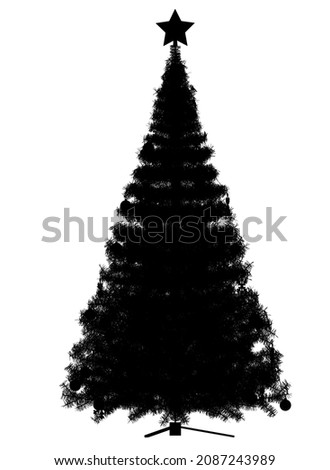 Black silhouette of Christmas tree icon isolated on white background. 