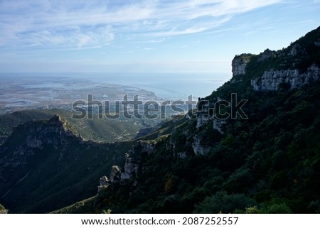 Montsia mountain range, view to Delta el Ebro, Catalonia, Spain