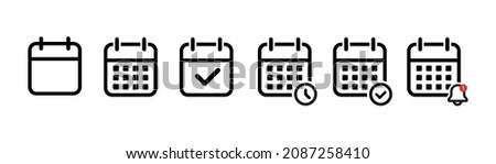 Callendar icon. Calendar planner icon collection. Reminder organizer event signs. Calendar notification icon. Business plan schedule. Stock vector Royalty-Free Stock Photo #2087258410