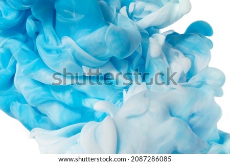 White with blue gentle pastel background, abstraction, abstraction macro photography ink in water
