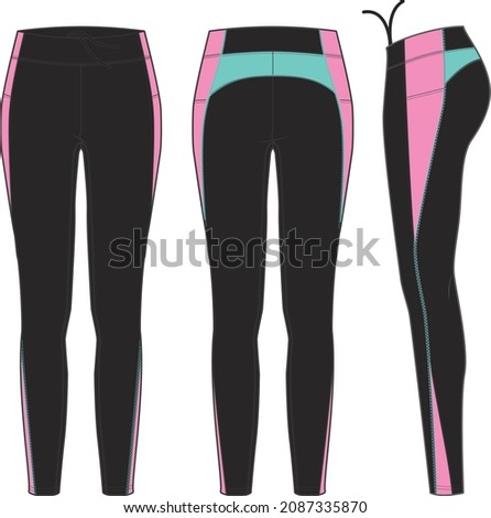 Women's sport legging fashion vector sketch, Apparel template