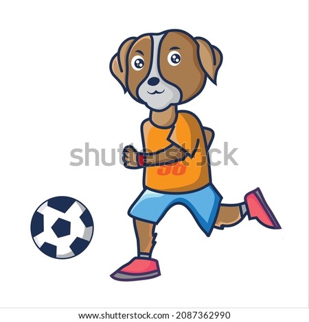 cute cartoon dog playing football outdoor illustration