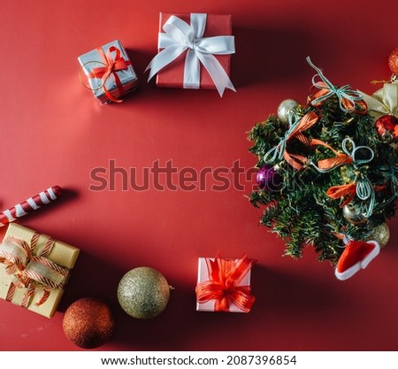 christmas with gift on red background