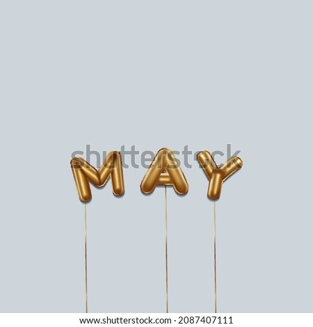 May written with foil gold balloons. May lettering with realistic gold balloons. May typography. isolated vector design