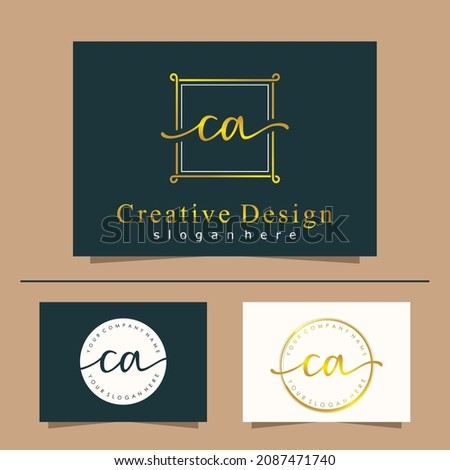 Initial letter CA calligraphy handwritten logo. Feminine logo collections and business card template. handwriting logo of initial signature, wedding, fashion, floral and botanical.