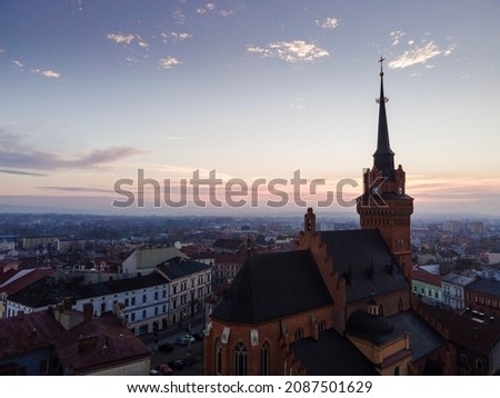 Tarnow Historic Old Town and Church Tower, Lesser Poland. Aerial Drone View.