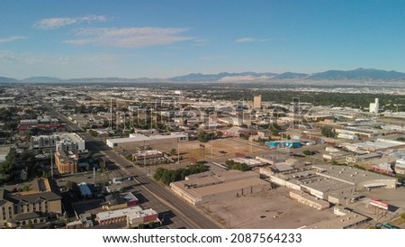 Salt Lake City aerial skyline on a sunny day, Utah from drone - USA