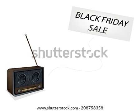 Black Friday, Vintage or Retro Revival Radio Broadcasting Black Friday News, Sign for Start Christmas Shopping Season. 