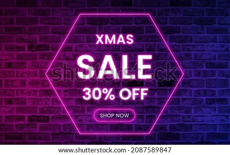 Christmas sale banner, neon banner promotion Christmas sales,  Christmas offer Template with Discount Tag