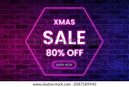 Christmas sale banner, neon banner promotion Christmas sales,  Christmas offer Template with Discount Tag
