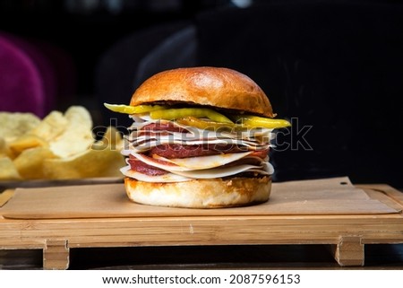sausage burger images on black background