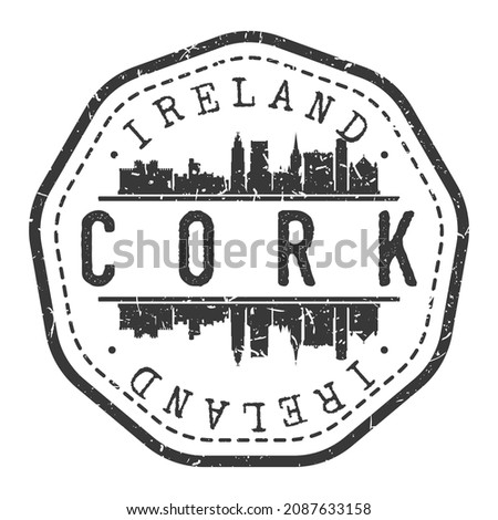 Cork, Ireland Stamp Skyline Postmark. Silhouette Postal Passport. City Round Vector Icon. Vintage Postage Design.