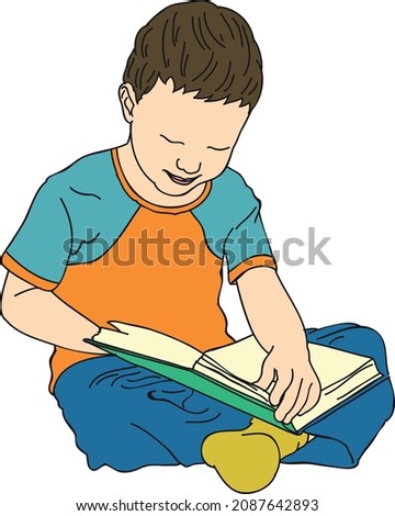 boy reading book vector illustration