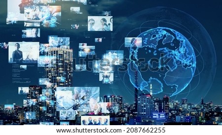 Digital contents concept. Social networking service. Streaming video. Global communication network.  Royalty-Free Stock Photo #2087662255