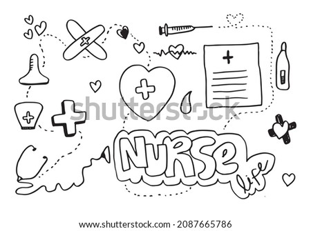 Hand drawn Medicine and Health doodle set.Vector illustration.