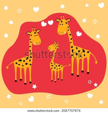 Characters family giraffes, stars, hearts. Cartoon vector cute animals