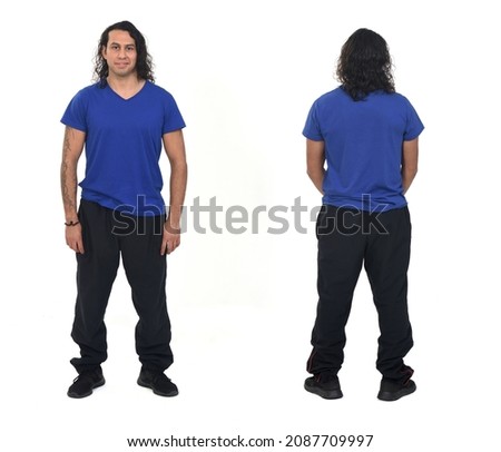 back and front view of a man with sportswear on white background