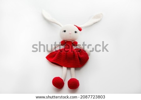 crochet rabbit, children's knitted rabbit toys in different colors.