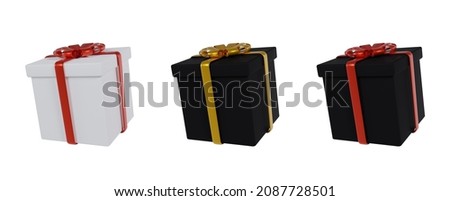 Gift box color white black.red yellow ribbin.on white background.3d rendering