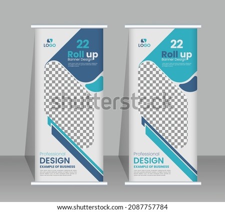 Corporate Creative Roll Up stand Banner for happy new year with unique layout . Business stand Banner Presentation concept. flyer,  j-flag, x-stand, x-banner. Royalty-Free Stock Photo #2087757784