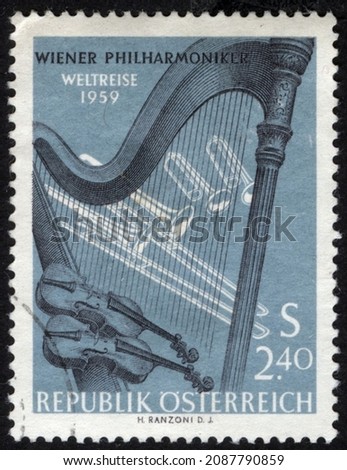 Postage stamps of the Austria. Stamp printed in the Austria. Stamp printed by Austria. Royalty-Free Stock Photo #2087790859