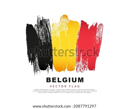 Belgium flag. Freehand black, yellow and red brush strokes. Vector illustration isolated on white background. Belgian flag colorful logo. Royalty-Free Stock Photo #2087791297