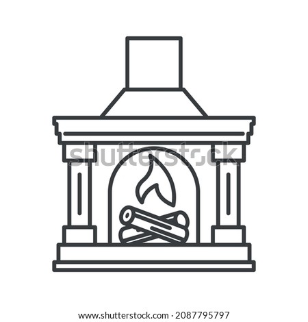 Fireplace icon. A simple line drawing of a home fireplace for space heating. Isolated vector on pure white background. Royalty-Free Stock Photo #2087795797