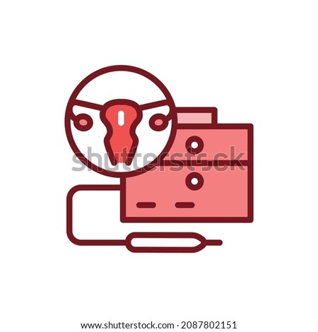 Laser treatment cervical pathology color line icon. Outline pictogram for web page.