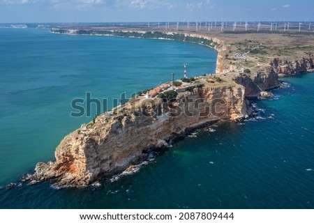 Drone view of tip of Cape Kaliakra on Black Sea coast in Bulgaria