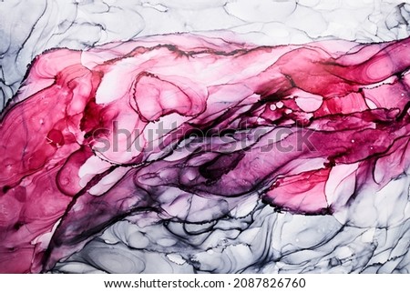 Abstract pink gray watercolor background. Paint stains and wavy spots in water, luxury fluid liquid art wallpaper