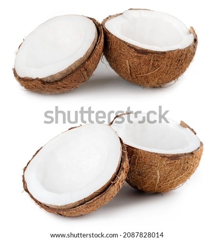 Coconut with half isolated on white background.